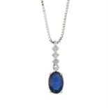 Sapphire & diamond pendant, with chain