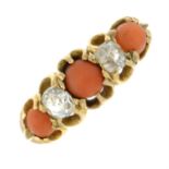 Late Victorian gold diamond & coral ring