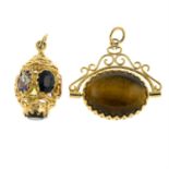 Two 9ct gold gem fobs