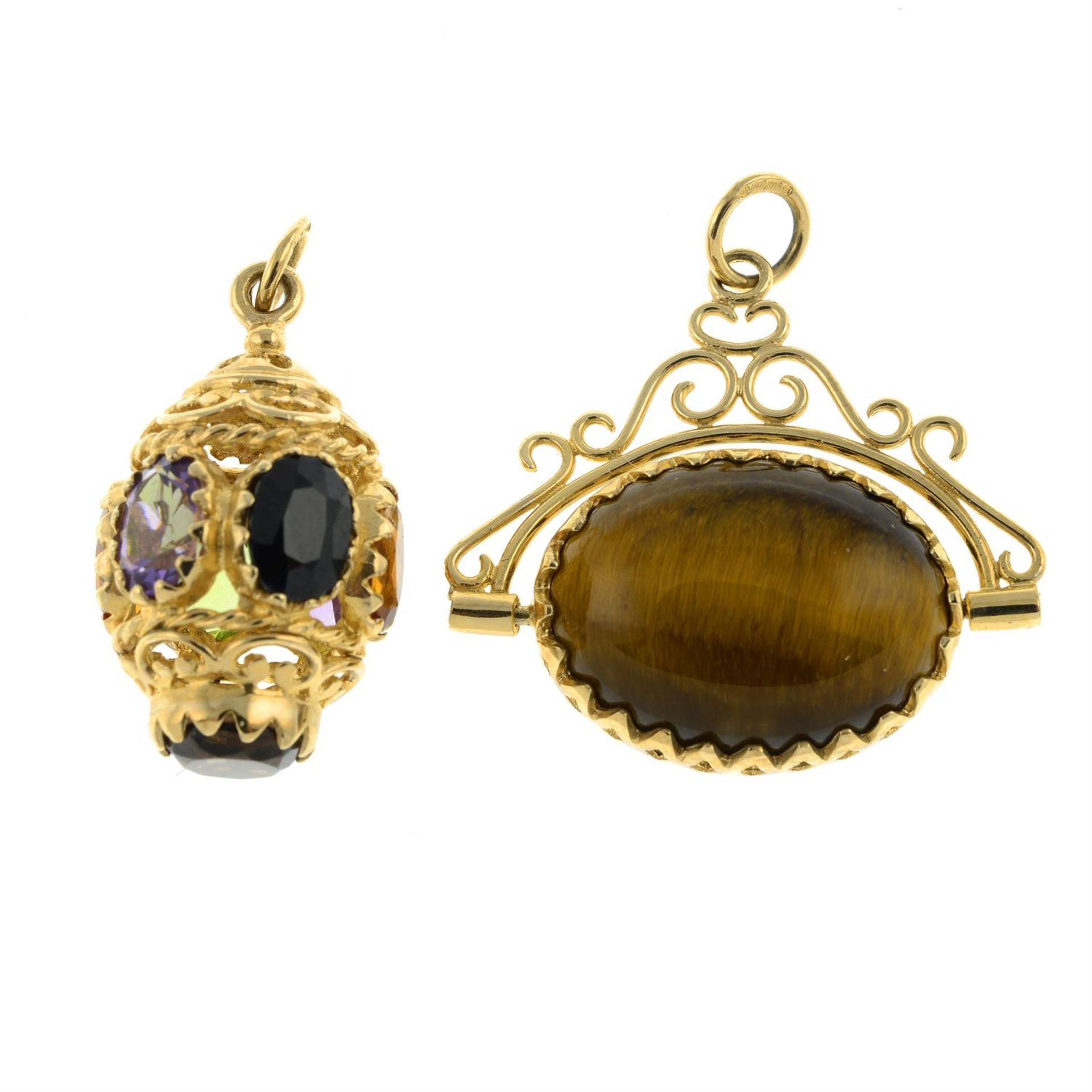 Two 9ct gold gem fobs
