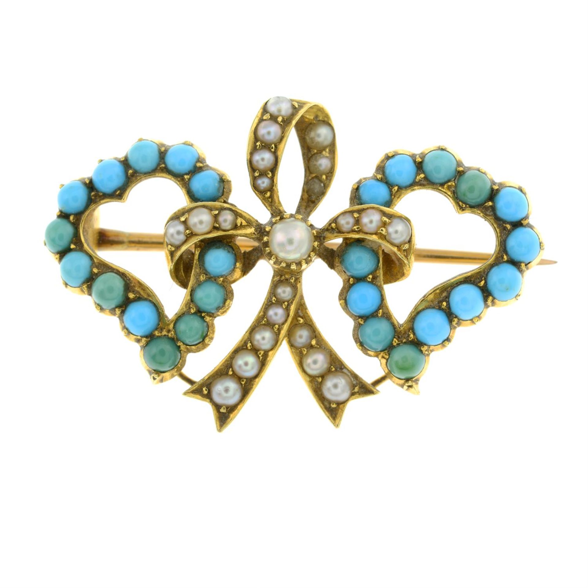 Late 19th century split pearl & turquoise brooch