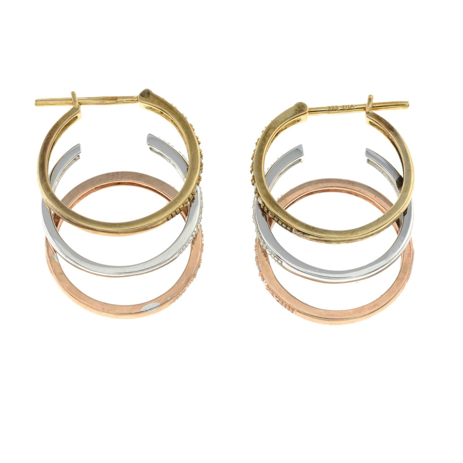 9ct tri-colour gold diamond hoop earrings - Image 2 of 2