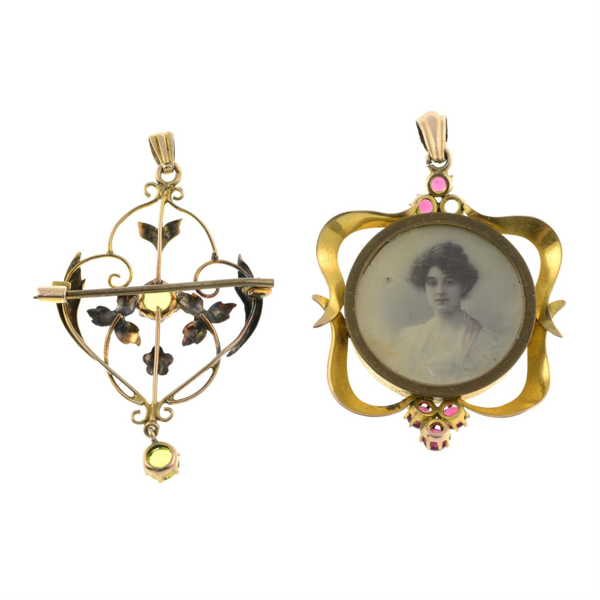 Two Edwardian 9ct gold gem-set pendants. - Bild 2 aus 2