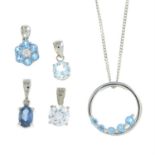 Five gem pendants & a chain.