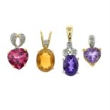 Four gem & diamond pendants