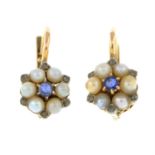 Mid 20th century diamond & gem cluster earrings