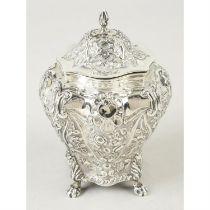 A late Victorian silver tea caddy.