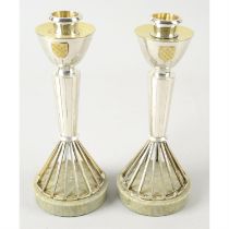 A pair of mid-20th century silver candlesticks, each on hardstone base.