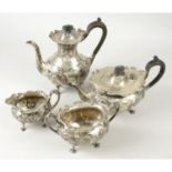 An Edwardian silver four piece tea service.