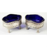 A pair of mid-Victorian silver pierced open salts.