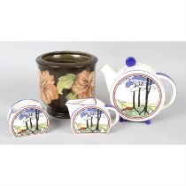 Wedgwood Clarice Cliff tea set and Moorcroft jardiniere