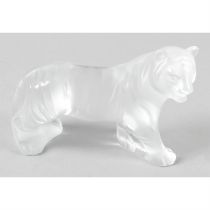 A Lalique frosted glass tiger.