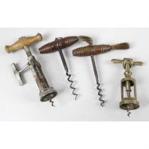 A collection of nine assorted corkscrews, a late 19th century German folding corkscrew/champagne