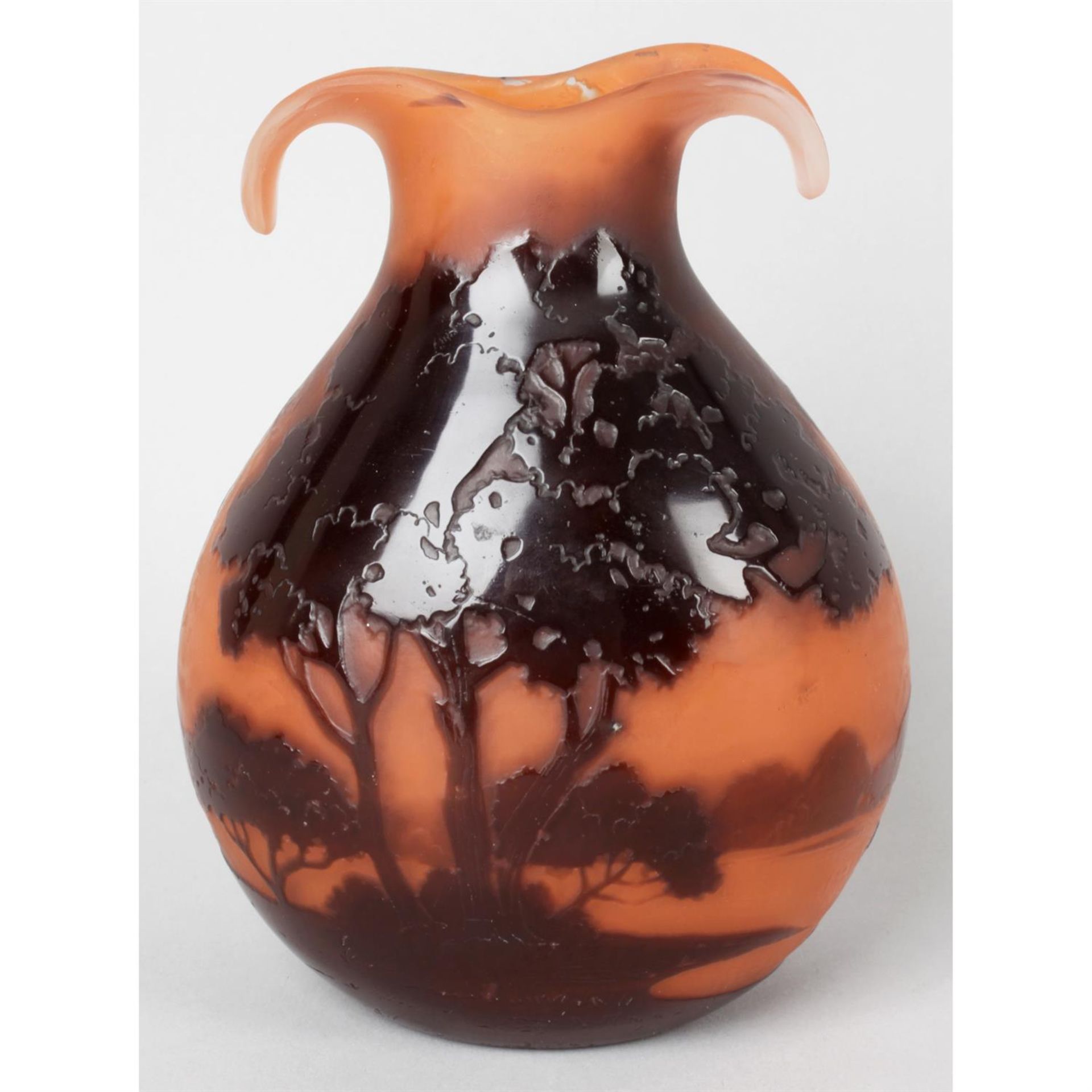 An Andre Delatte orange and brown cameo glass vase. - Image 2 of 2