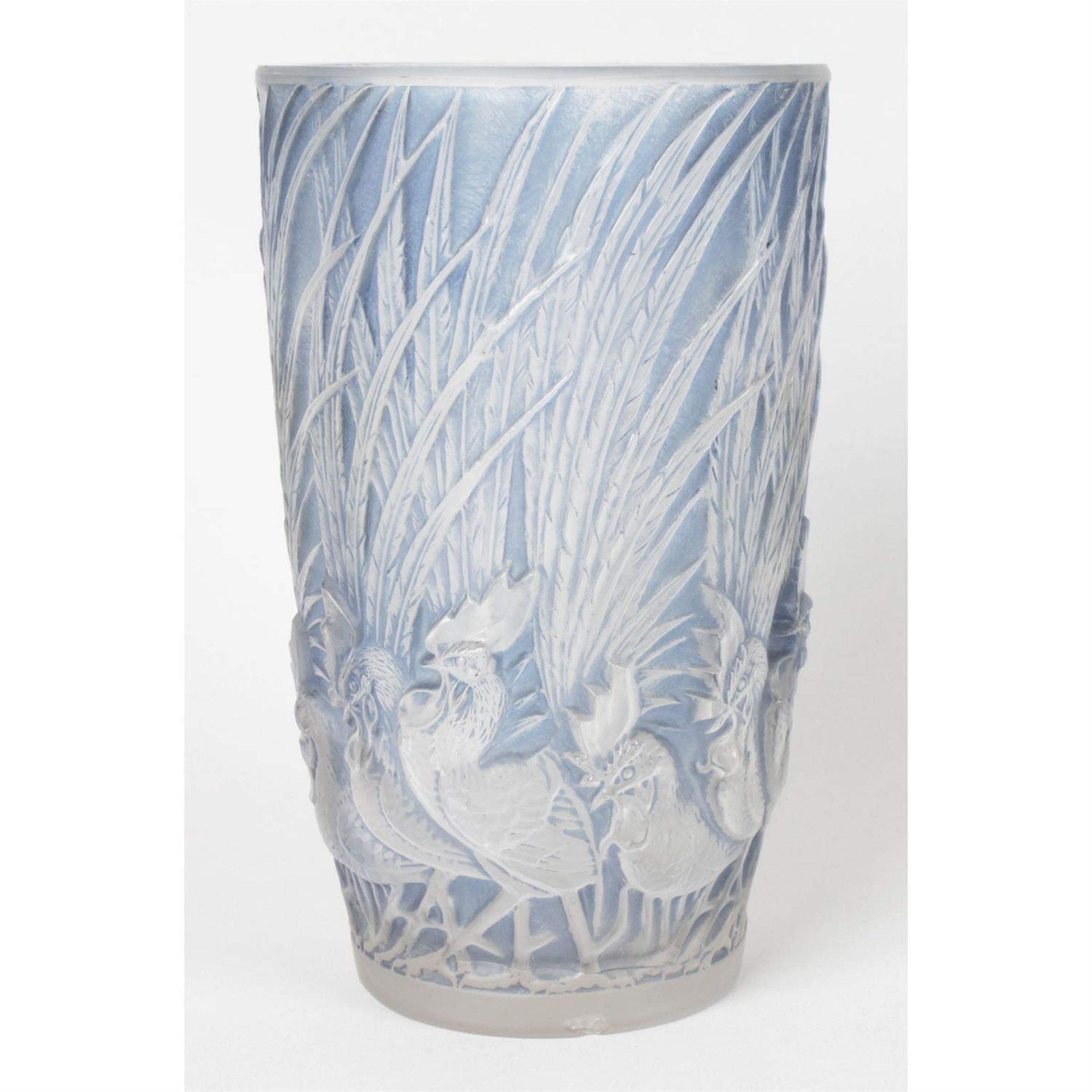 An R Lalique Coqs et Plumes glass vase.