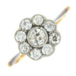 Old-cut diamond floral cluster ring