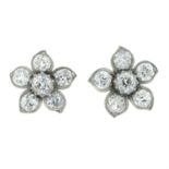 Old-cut diamond floral cluster earrings