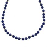 Lapis lazuli single-strand necklace, with 9ct gold clasp