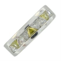 Platinum diamond & coloured diamond half eternity ring