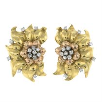 Diamond floral clip earrings