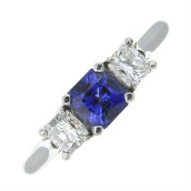 Sapphire and diamond three-stone ring