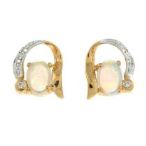 9ct gold opal & diamond earrings