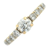 9ct gold diamond ring, with diamond line shoulders