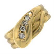 Early 20th century 18ct gold diamond coiled snake ring
