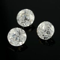 Three old-cut diamonds, 1.15ct