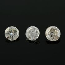 Three brilliant-cut diamonds, 1.13ct