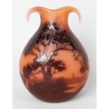 An Andre Delatte orange and brown cameo glass vase.