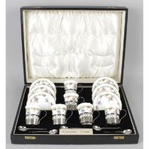 Coalport coffee can set in silver holders