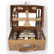 Edwardian leather cased picnic set