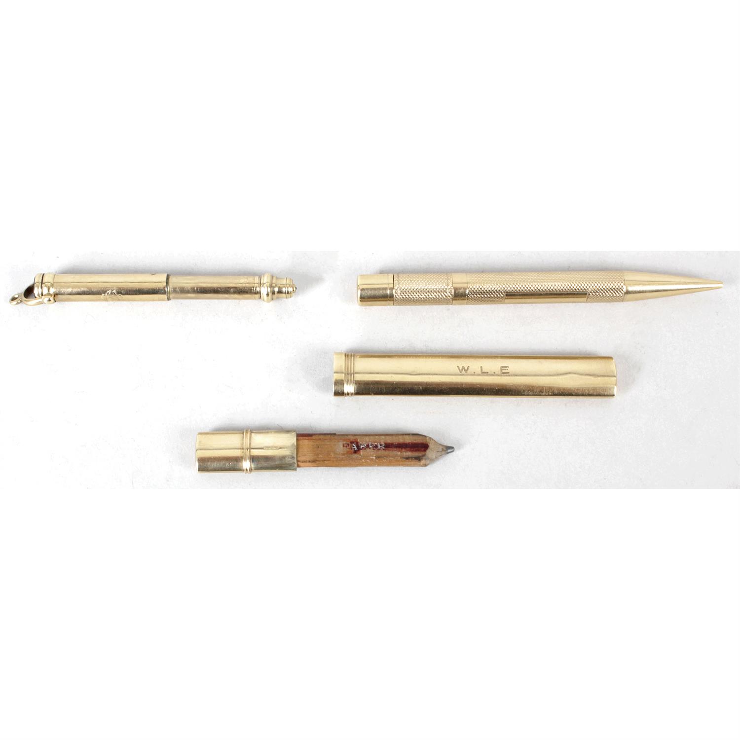 Three Sampson Mordan 9ct gold pencils