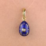 18ct gold diamond & enamel egg pendant, by Fabergé