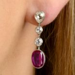 Burmese ruby and old-cut diamond earrings