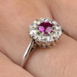 Pink sapphire and old-cut diamond cluster ring