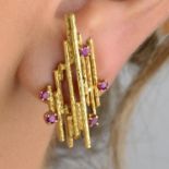1960s textured 18ct gold ruby earrings