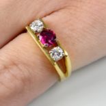 1970s 18ct gold ruby & diamond three-stone ring