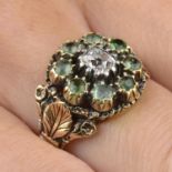 Old-cut diamond & green beryl floral ring