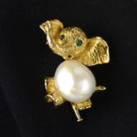 Mid 20th century gold cultured pearl animal brooch