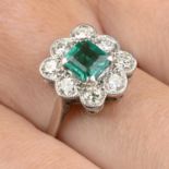 Emerald and diamond cluster ring