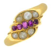 Early 20th century 18ct gold ruby & split pearl dress ring