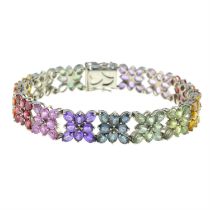 Vari-hue sapphire floral cluster bracelet