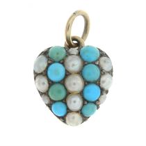 Late 19th gold split pearl & turquoise pendant