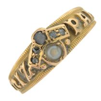 Victorian 15ct gold split pearl & diamond mizpah ring