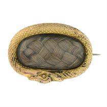 19th century ouroboros woven hair memorial brooch