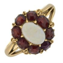 Early 20th century 18ct gold garnet & opal cluster ring