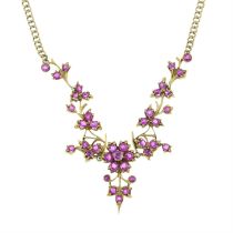 Gilt synthetic ruby necklace