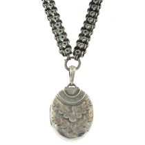 Victorian silver locket pendant with chain